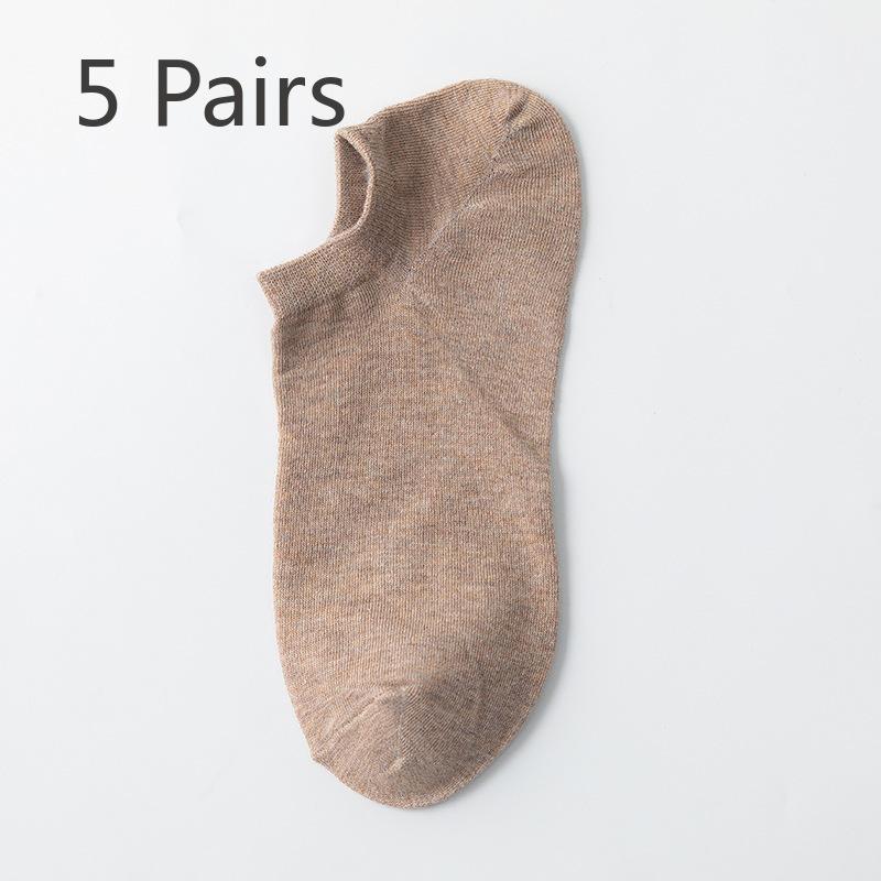 5 Pairs of Men's Summer Breathable and Sweat Absorbing Solid Color Anti Drop Heel Socks