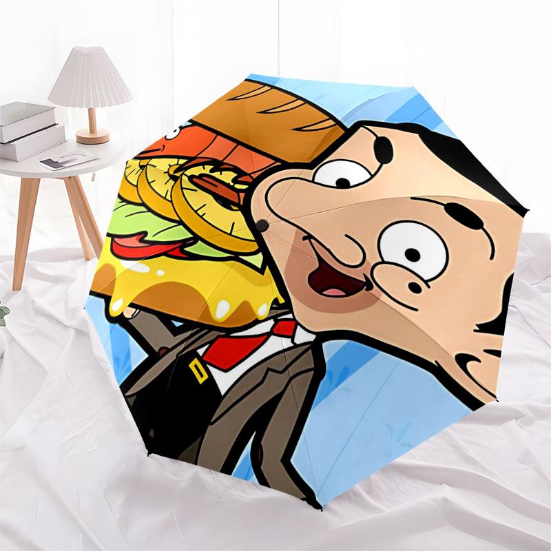 Mr. Bean Themen-Reiseregenschirm - 8 Rippen, Automatisches Öffnen und Schließen, Tragbares faltbares Design, Kompakter und stilvoller Regenschirm für den Außenbereich