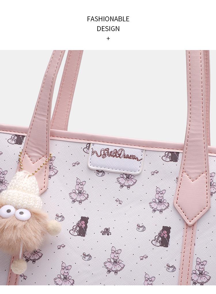 Floral Pink Girly Tote Bag: Cute, Large-Capacity, Versatile Shoulder Bag for Students