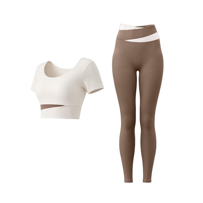 Contrasting Color Splicing Yoga Suit Women Can Wear Quick-drying Breathable Short-sleeved Trousers Pilates Sports Suit