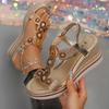 Fashion Bohemia Gold Glitter Sandals Women 2025 Summer Metal Decoration Wedge Heels Sandals Size 43 Brand Designer Sun Totem Shoes Women