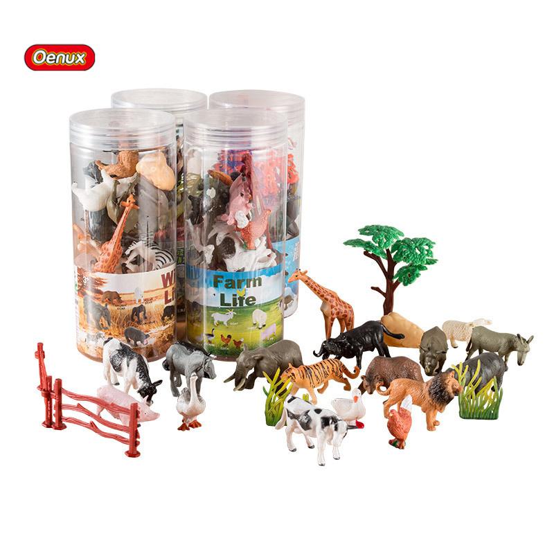 Oenux Zoo Animals Model Lion Shark Bee T-REX Penguin Cow Horse Hen Action Figures Cute Education Miniature Playset Kid Toy Gift