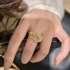 French Retro Gold Color Double Rose Flowers Design Inlaid with Full Zircon Necklaces Bracelets Rings Zircon Sets For Women