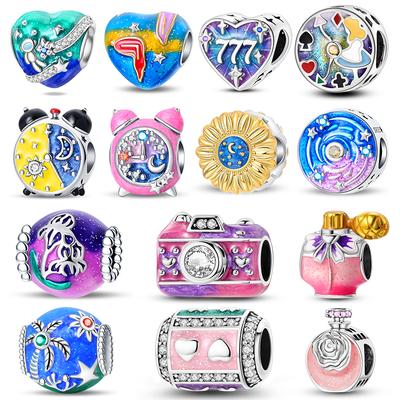 Copper Alarm Clock Starry Sky Pendant Heart-Shaped Charms Beaded Fit Original Bracelet Jewelry Women Diy