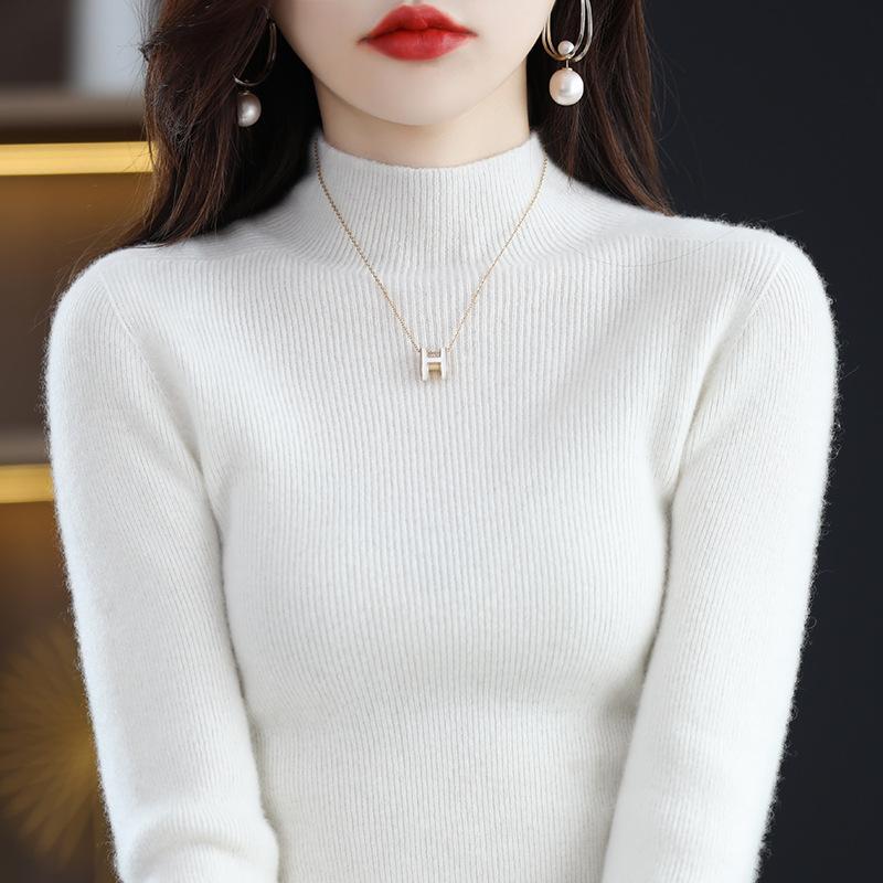 Cashmere Sweater Women's Half High Neck Base Sweater Autumn and Winter Slim Fit Knit Inner Top Solid Color Thickened