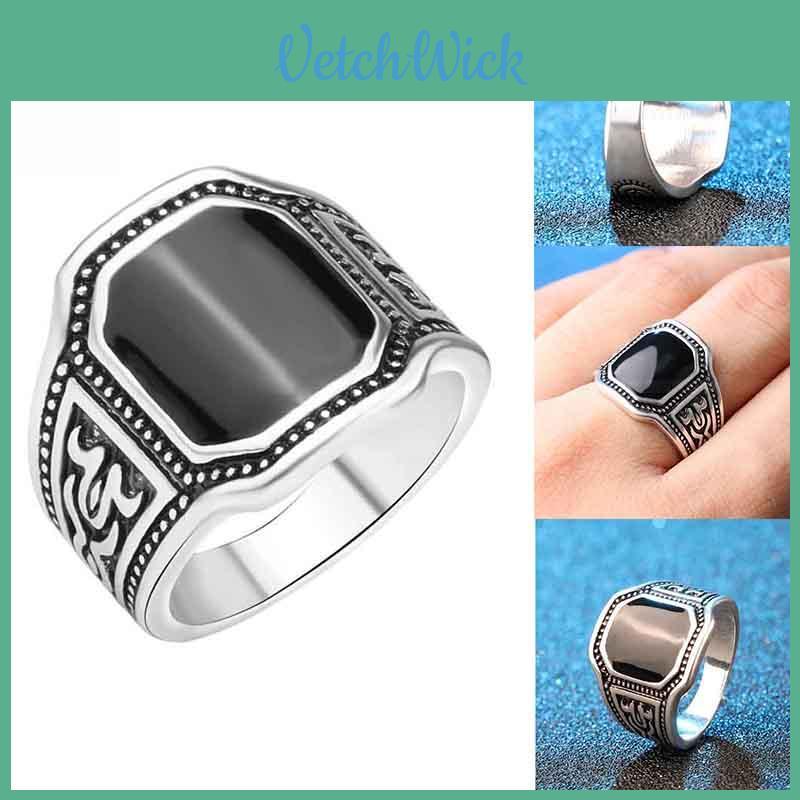 Elegant Fashion Jewelry Ring With Round Black Rhinestone And Curved Engraving For Men