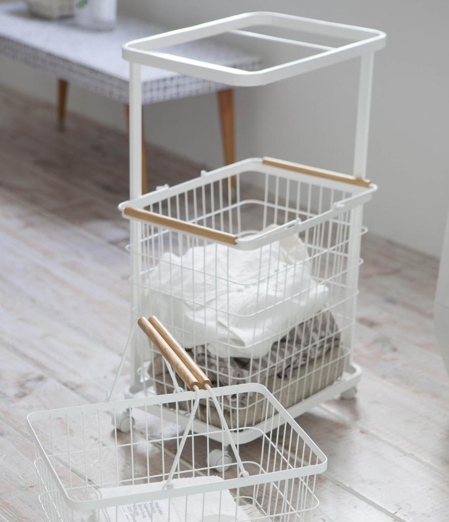Yamazaki Jitsugyo Laundry Wagon Tosca 2 Tier White 3299