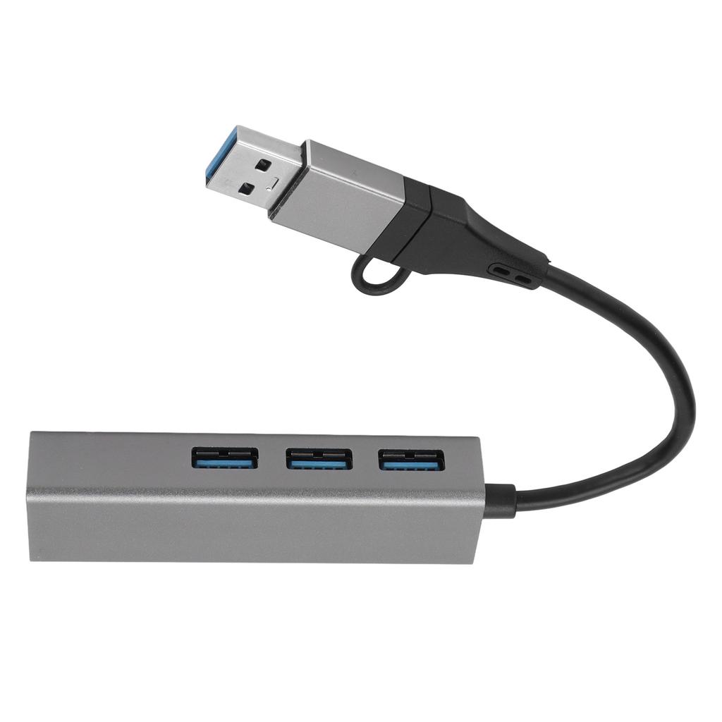 USB3.0 Hub 5Gbps Plug and Play 4 Port Aluminum Alloy USB C To RJ45 Adapter for Windows for Linux for OS X Silver Gray