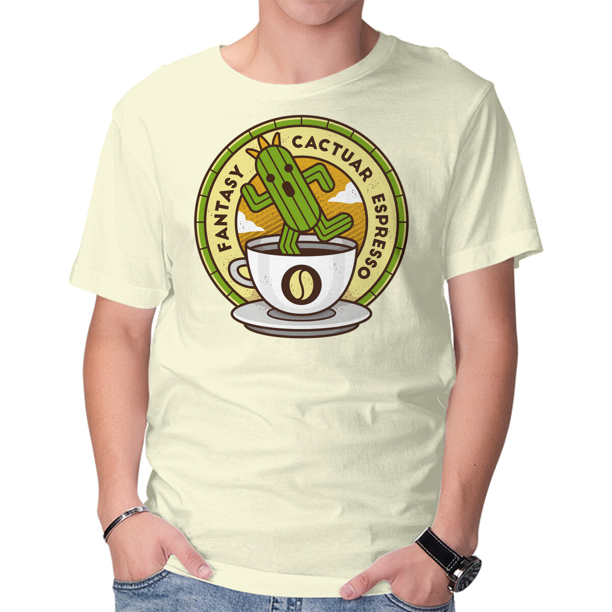 Unisex Crew Neck T-Shirt Cactuar Espresso Coffee Graphic Short Sleeve Casual Tee S