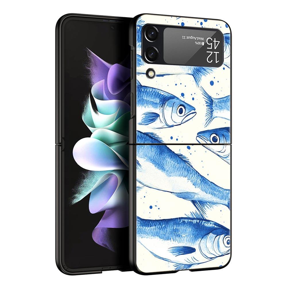 Case for Samsung Galaxy Z Flip 3 4 5 6 7 Folding Black Shell For Samsung Z Flip4 Flip5 PC Hard Cover Sardines aquatic product