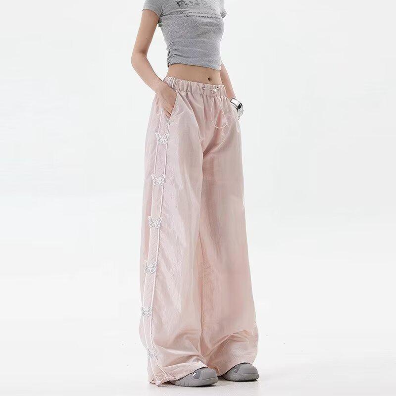 

2025 Summer/Autumn Women s High Waist Bow Wide-Leg Casual Sporty Cargo Pants L