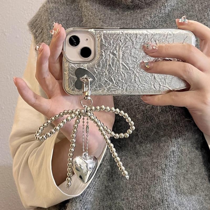 Cute Bead Bowknot Heart Keychain Pendant Lovely Hanging Decorations Keyring Charm for Purse Bag Backpack Handbag