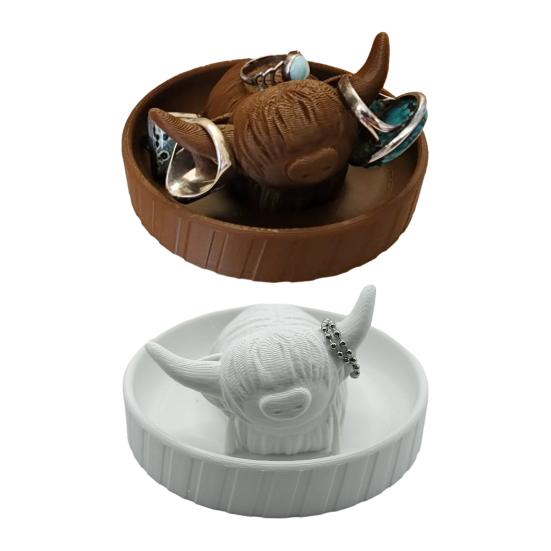 Highland Cow Ring Holder 3D Printed Jewelry Storage Box Farmhouse Bohemian Style Rings Keys Bracelets Earrings Trinket Tray