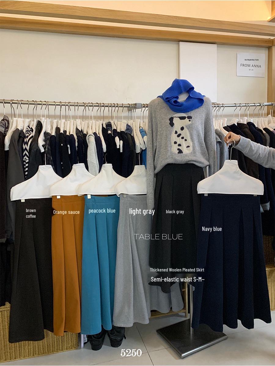 Sunai High-Waisted Wool Blend Pleated Skirt for Autumn/Winter – No Returns or Exchanges Small павлин голубой