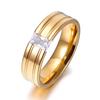 JeeMango Channel Setting Single CZ Crystal Rings Gold Color 316L Stainless Steel Wedding Engagement Ring Jewelry Gift JR17149