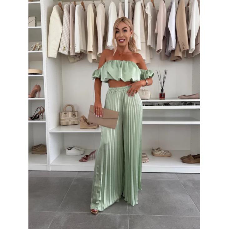 Eleganter einfarbiger Sommer-Neuzugang Damen Langarmweste und plissierte Hose Set Modisches und stilvolles Outfit