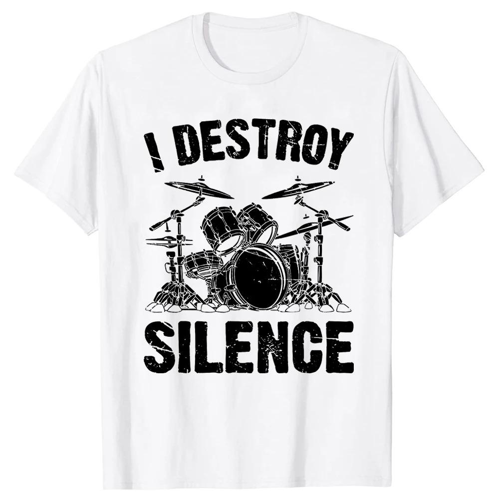 I Destroy Silence Drumming Vintage Drummer Drumset Drum Set T-Shirt Harajuku  Casual Tees Cute Youth Tshirts Funny