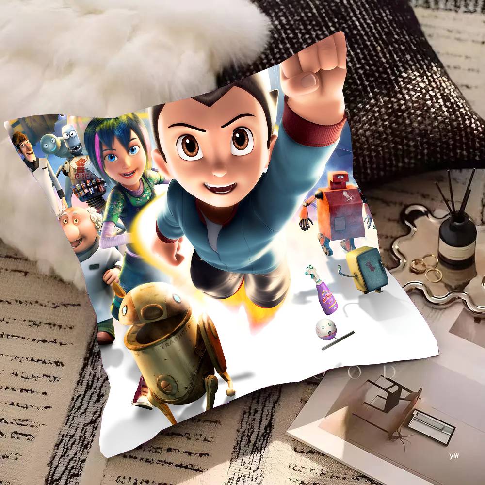 Retro A-Astro Boy Iron Pillow Case Square Pillow Bedroom Sofa Leisure Comfort Cushion Car Living Room Home Decoration 16x16Inch
