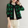 Knitted Argyle Gold Box Round Elegant Neat Winter Slimming Air Conditioner Long Short Large Figure Mature and Long Air Conditioner Green Cardigan,