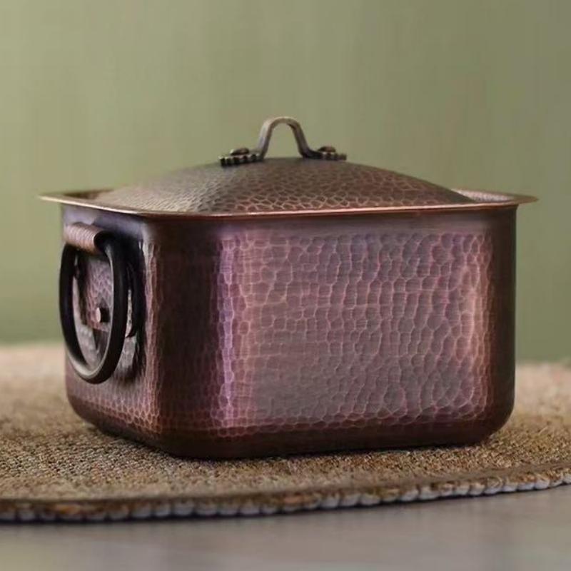 Vintage Copper Pot,Camping & Outdoor Activities Food Stewing Cooking Utensil,Handcrafted Hammer Texture 15.5 Cm Handheld Pot
