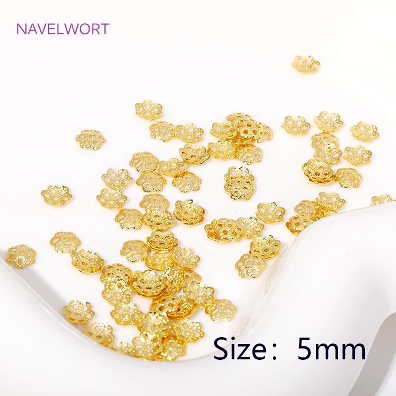 5mm 6mm 8mm Flower Caps 18K Gold Plated Brass Bead Caps,Flower Bead Caps For Jewelry Making,DIY Beading Jewelry Accessories