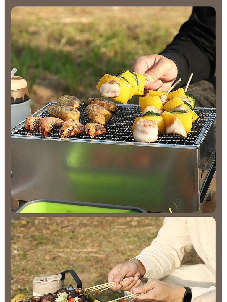 Tragbarer Holzkohlegrill: Outdoor Camping Tischkocher zum Braten von Fleisch & Spießen