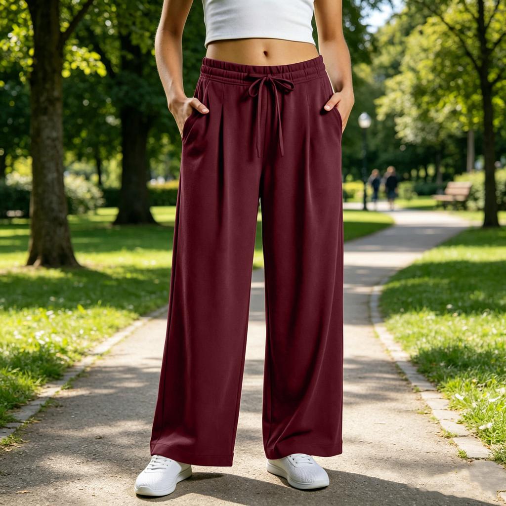 Women's Casual Loose Fit Pants with Elastic Waistband and Pockets for Athletic Everyday Wear