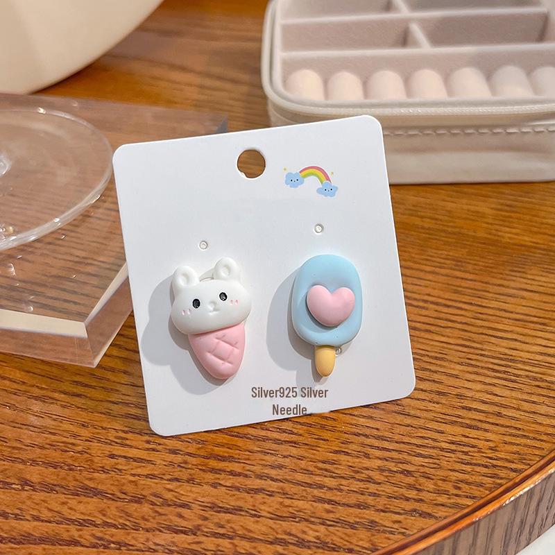 Japanese Kawaii Pastel Rabbit Bear & Strawberry Fruit Earrings with Silver Posts