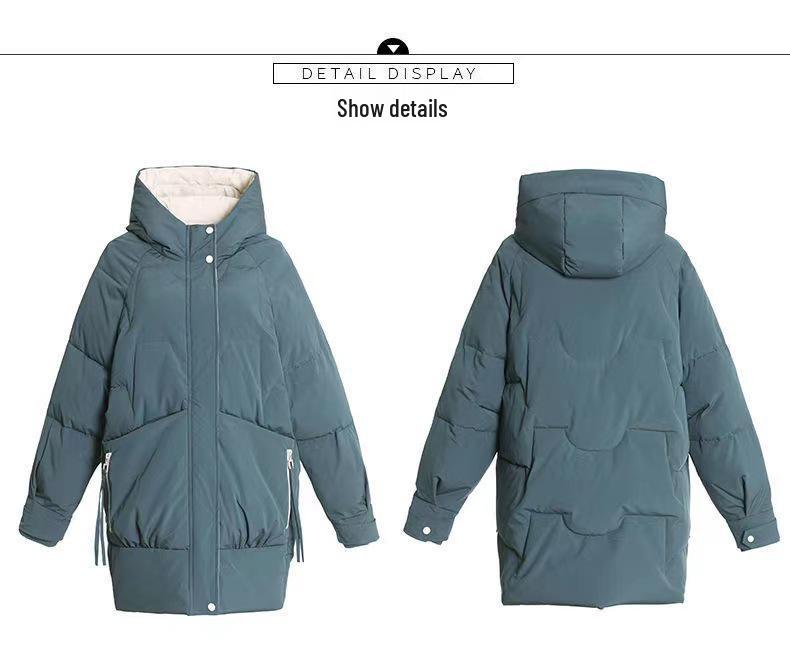 2024 Women's Mid-Length Down Cotton Jacket: Korean Style, Loose, Thick, Casual Winter Coat