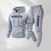 Unisex European-American Style Plus Velvet Printed Hoodie & Sweatpants Set for Spring/Autumn