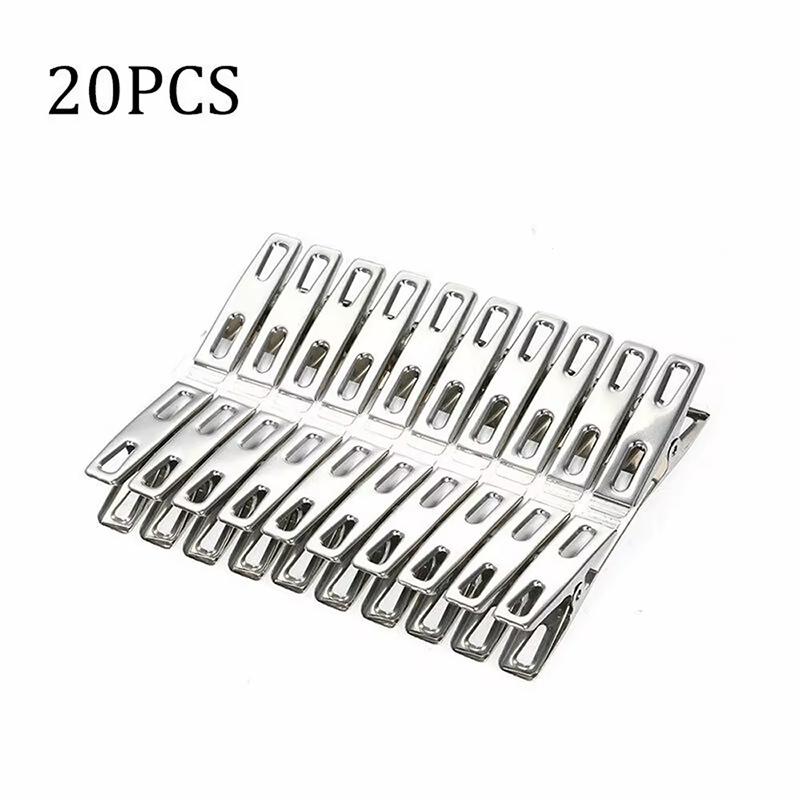 

20/40 Pcs Clothes Pegs Stainless Steel Washing Line Hang Pins Windproof Metal Clamps