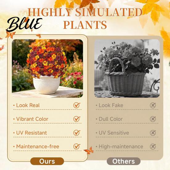 Lifelike Faux Flowers for Every Season Artificial Fall Outdoors Fake Autumn Topiary Ball UV Resistant Mums with Ground Natural Looking Greenery