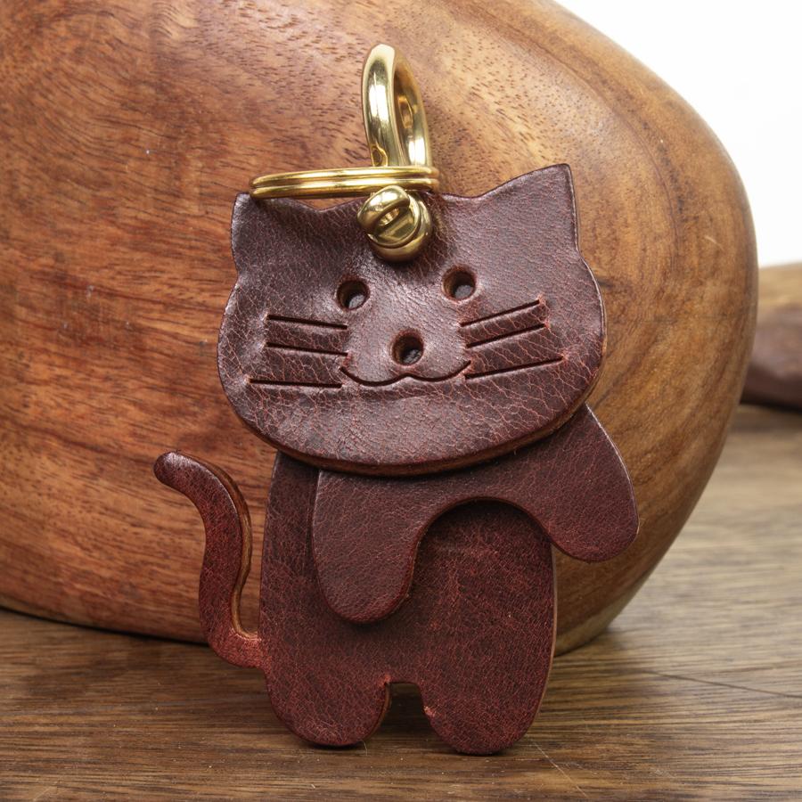 

Брелок для ключей из натуральной кожи ручной работы в виде кошки - милый дизайн животного, прочный брелок из коровьей кожи для сумки, кошелька, подарка коричневый