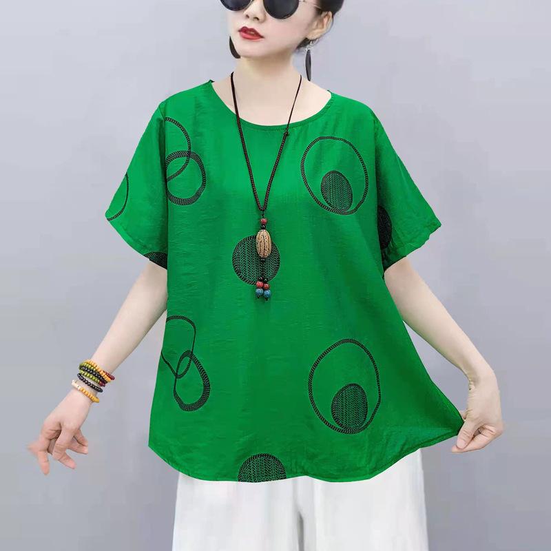 Chinese Women's Chinese Style T-shirt Long-sleeved Loose Cotton Short-sleeved Summer Blouse Ethnic Style