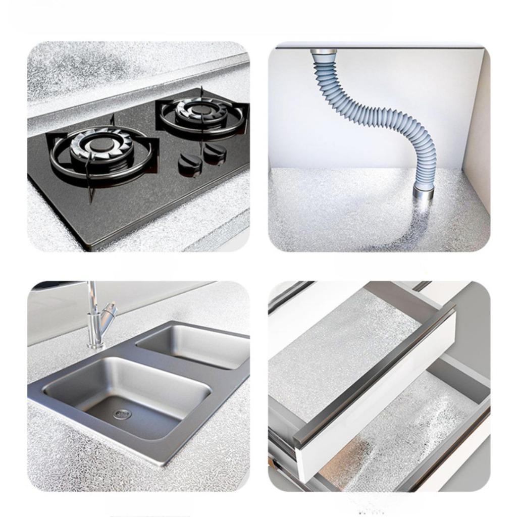 Aluminiumfolie Papier Küche Ölbeständige Folie Herd Wasserdicht Feuchtigkeitsbeständig Selbstklebende Tapete Arbeitsplatte Schrank Renovierung Fliesenaufkleber