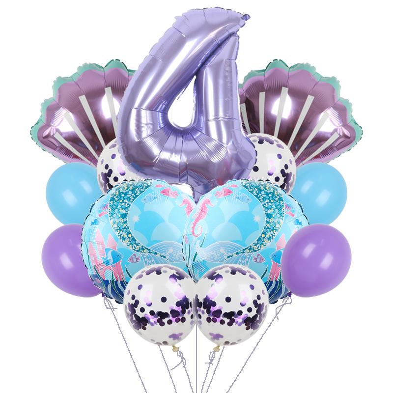 Mermaid Balloon Set Children'S 32-Inch Purple Digital Shell Children'S Birthday Party Arrangement