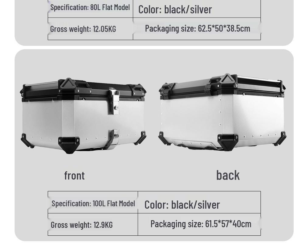 Quick Release Aluminum Motorcycle Tail Box - Available In 28L To 100L Capacities