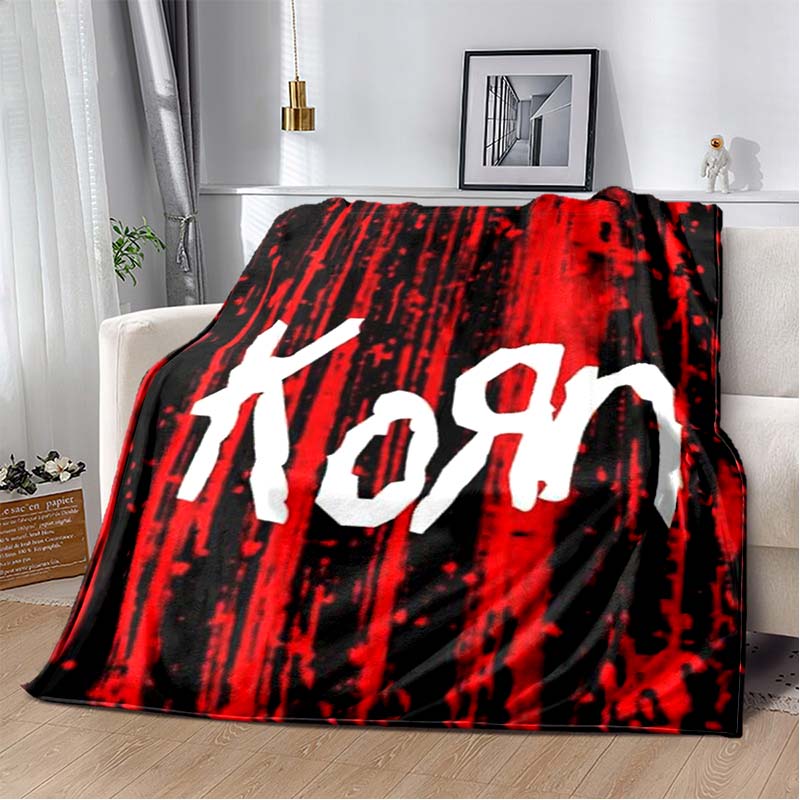 Korn Band Logo Red Streak Grunge Texture Flannel Blanket Nu Metal Rock Throw Blanket Music Fan Bedroom Sofa Decor Rug