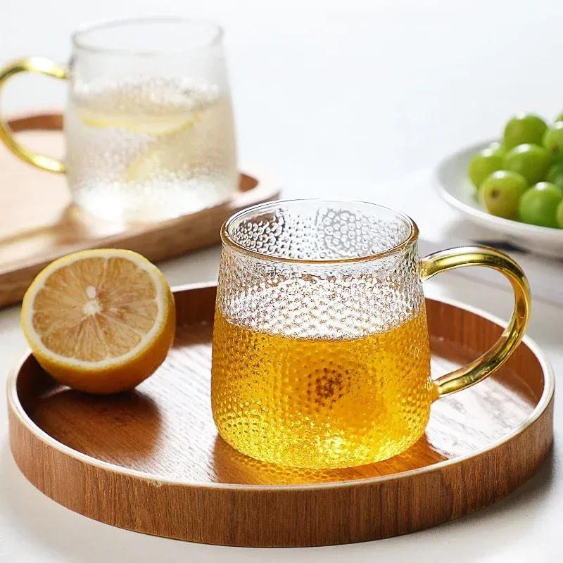 Hammer Pattern Coffee Cup Heat Resistant Juice Glass Mug Japanese Style Transparent Hand Handle Tea Cup for Household Drinking