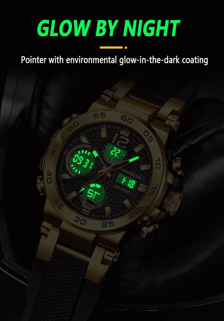 FOXBOX Multifunctional Sports Watch: Waterproof, Luminous, Dual Display.