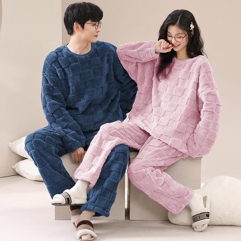 JINGRUIXIANG Thick Coral Fleece Flannel Pajamas