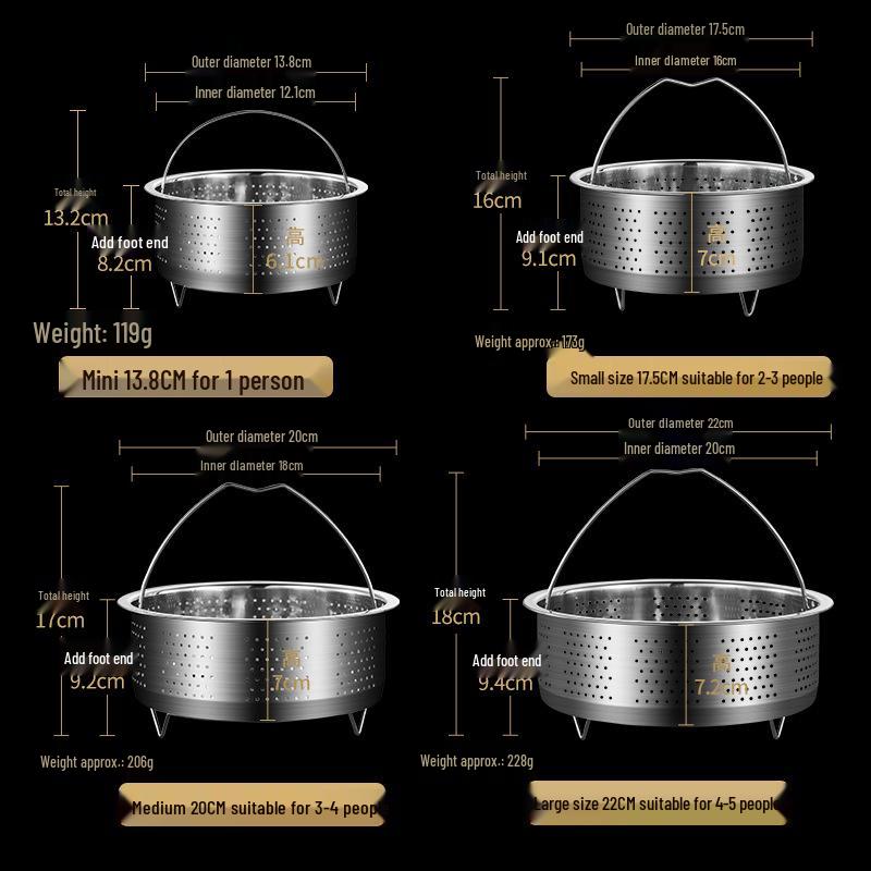 304 Stainless Steel Steaming Basket for Rice Cooker, Soup Separator, Water Bath Cooking Steamer, Household Steaming Rack
