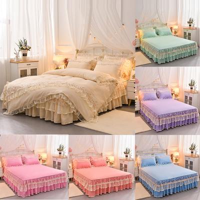 3 STK Sengetøy Sengskjørt Putevar Blonder Sengeskjørt Four Seasons Hudvennlig Princess Style Blonder Sklisikkert sengeteppe Madrass Beskyttelsestrekk