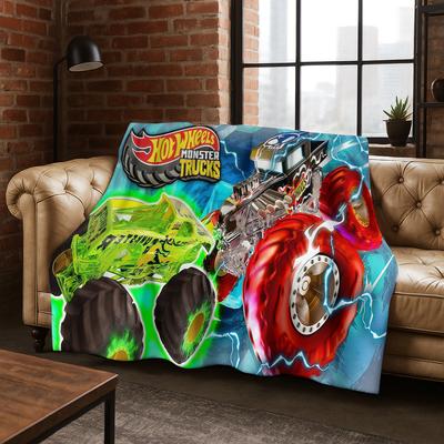 Manta de Franela Artística de Coche de Carreras de Juguete Hot Wheels de Dibujos Animados, Manta Suave y Acogedora para el Hogar, Dormitorio, Cama, Sofá, Cubierta de Picnic, Regalo para Niños
