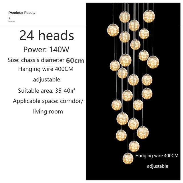 Modern LED Chandelier Glass Ball Dimmable Pendant Lamp for Staircase Living Room Home Decor Suspension Lighting Design Lusters