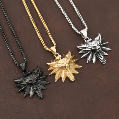 Pendentif Tête de Loup en Acier Inoxydable Vintage Punk Hip Hop Geralt de Rivie Vikings Slaves Colliers Pour Hommes Femmes Bijoux