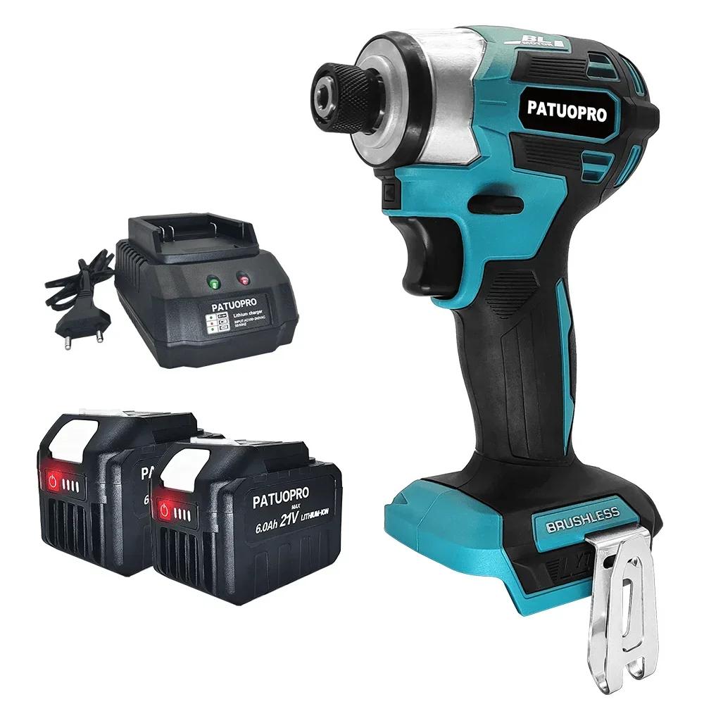 PATUOPRO 1/4 Inch Hex Brushless Electric Screwdriver 5-Speed Cordless Electric Drill Driver Power Tools For Makita 18V Battery