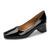 thick heel square head single shoes patent leather 2025 new spring and autumn work shoes medium heel black high heels professional commuter women's s