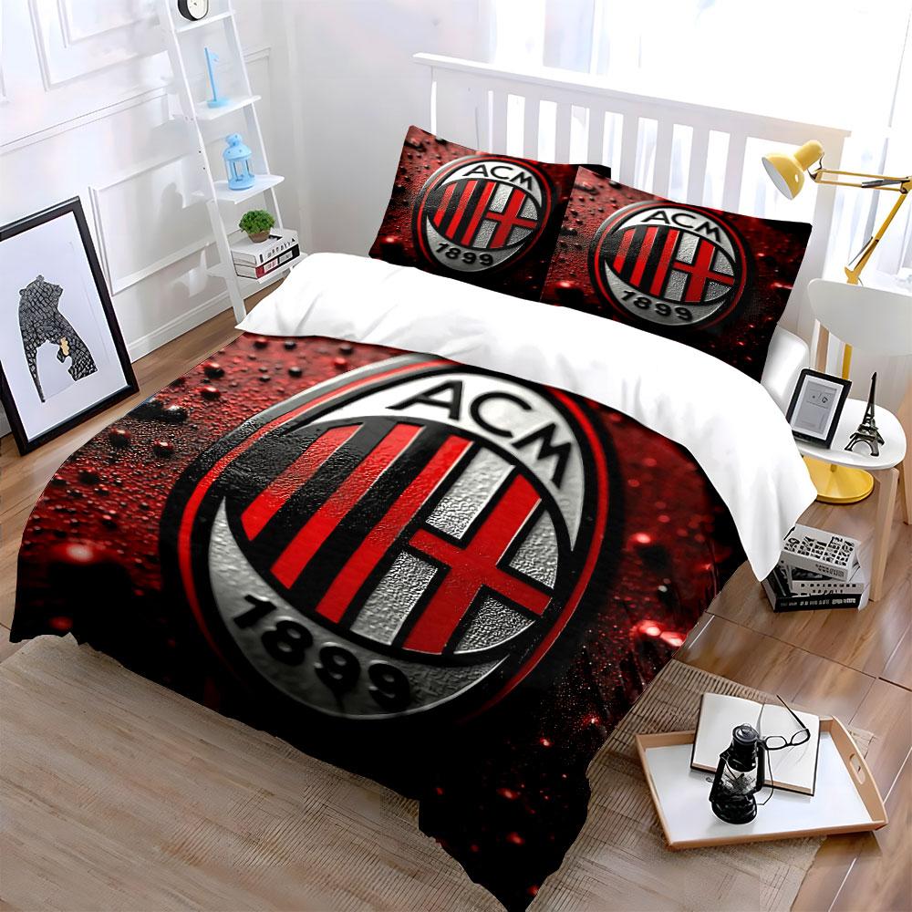 Set Biancheria da Letto Logo AC Milan Set Copripiumino Copripiumino Federe (1 * Copripiumino 2 * Federe, senza piumino)
