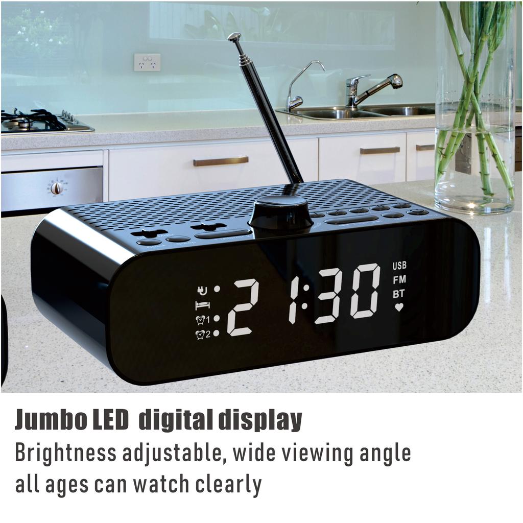 Mini FM Radio Portable Dual Alarm Clock FM Radios Receiver Wireless Bluetooth Speaker MP3 Music Player Support U Disk Play